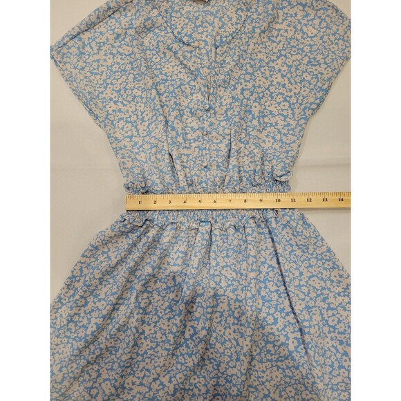 Cottagecore Womens Medium Dress Ditzy Floral Blue Cream Layered Smocked Prairie - Picture 7 of 11